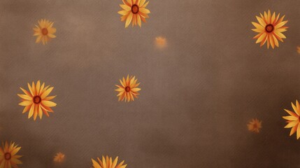 Fototapeta premium Autumn-themed sunflower pattern on textured brown background