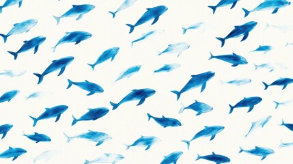 Fototapeta premium Seamless pattern of blue ocean whales on white background