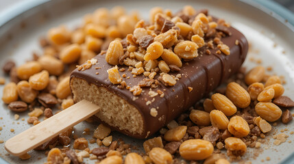 Fototapeta premium Peanut Popsicle with chocolate coating and peanut brittle