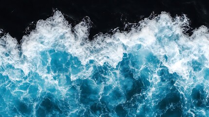 Fototapeta premium Ocean waves, aerial view, white foam, deep blue