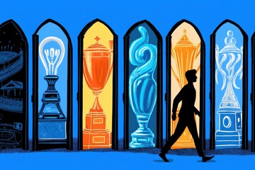 Exploring the hall of trophies illuminating the journey of sportsmanship and achievement in an artistic display