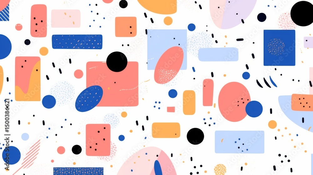 Poster colorful hand-drawn memphis pattern vector background with abstract doodle shapes and lines.