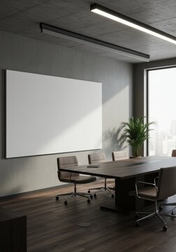 Modern Office Interior Empty Meeting Room with White Board and Light