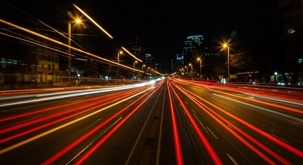 Night City Lights Long Exposure Trails Of Light On The Road Photo