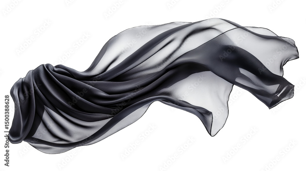 Poster black fabric flowing in the air isolated on a transparent background the fabric is smooth and silky 
