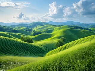 Fototapeta premium Serene Green Grass Field Landscape