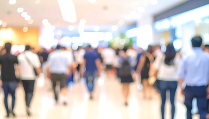 Blurred shoppers mall crowd walking.