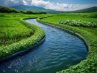 Serene Stream in Lush Green Field