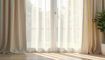 Cream linen curtains, subtle texture, natural light, beige, texture, home decor