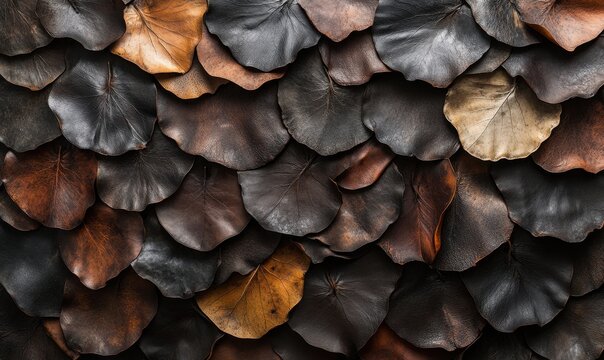 Tessitura di foglie secche, sfumature marroni e nere