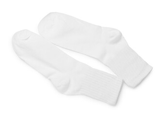 Pair of socks isolated on white, top view