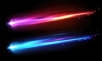 Two vibrant streaks of light, red-orange and blue, against a dark background