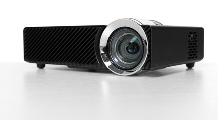 One modern video projector isolated on white