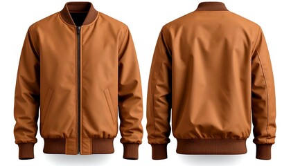 Brown bomber jacket with front and back.