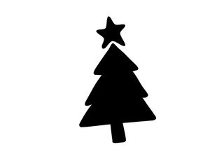 The image is a black silhouette of a simple Christmas tree, topped with a star