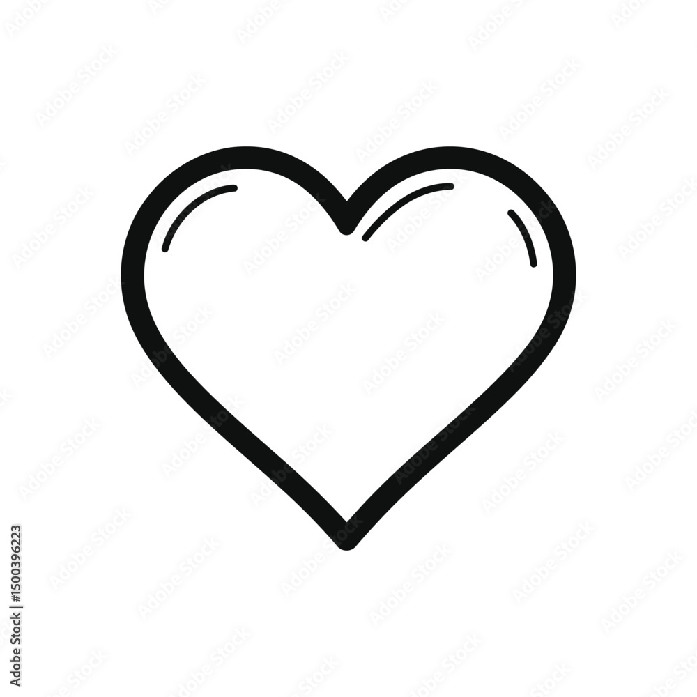 Poster outline of a simple heart symbol in black against a transparent background