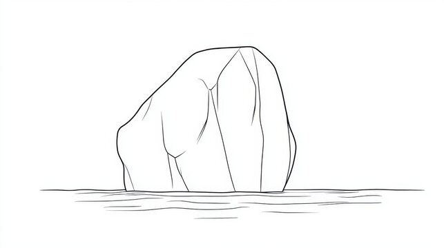 Roccia solitaria in mare, schizzo monocromatico