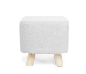Stylish white ottoman on white background. Interior element