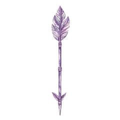Artistic Arrow with Hand Drawn Details in Lavender Isolated on Transparent Background