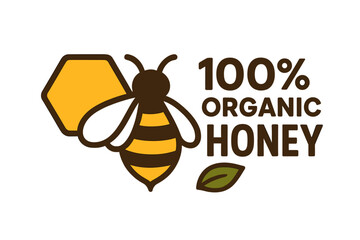 Organic honey logo with bee and honeycomb in modern design  