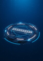 3D Render Abstract Futuristic Tech Design Glowing Blue Circle with Data Elements