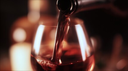 Red wine pouring into a glass, capturing the essence of indulgence and sophistication.