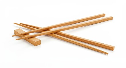 3D Render of Wooden Chopsticks in Brown on White Background Abstract Cutlery