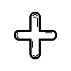 Obraz premium Outlined black plus symbol has rounded edges and a white inner shadow on white
