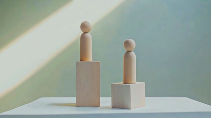 Wooden Peg Dolls on Unequal Platforms Illustrating Leadership and Hierarchy Concepts