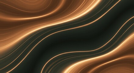 Abstract 3d Illustration of Golden Flowing Lines with Dark Background