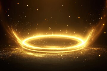 Fototapeta premium Golden ringed platform with luminous particles