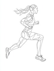 Woman Runner One Line Drawing. Running Abstract Minimal Drawing. Continuous One Line Woman Run Sport 