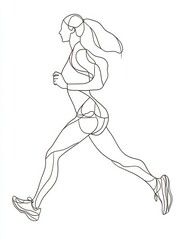 Woman Runner One Line Drawing. Running Abstract Minimal Drawing. Continuous One Line Woman Run Sport 
