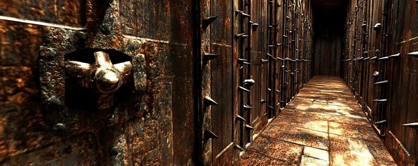 Rusty dungeon corridor, game background