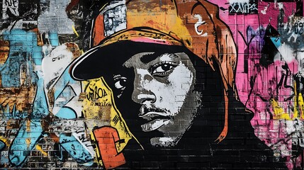Obraz premium Colorful Street Art Portrait: Graffiti, Collage, Urban