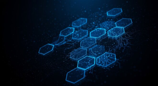 Abstract Digital Hexagon Network On Blue Background Illustration