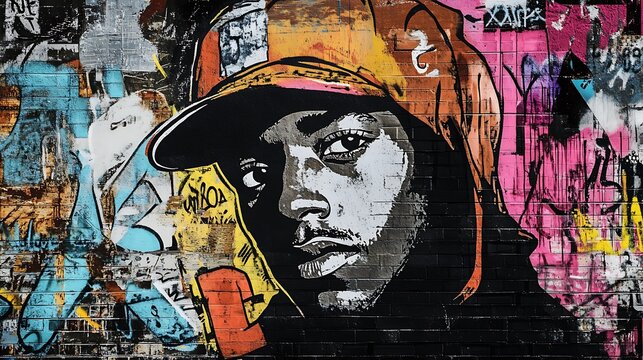 Colorful Street Art Portrait: Graffiti, Collage, Urban