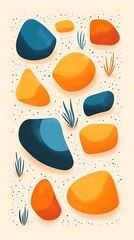 Abstract stones, grass, beige background, design