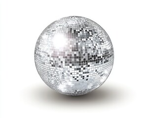 Shiny silver disco ball on white background
