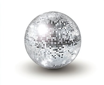 Shiny silver disco ball on white background - Powered by Adobe