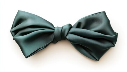 Dark teal satin bow on white background