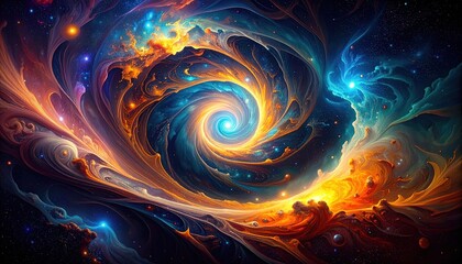 Cosmic swirl with nebula, and space art.