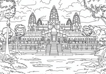 Tempio di Angkor Wat: Schizzo in Bianco e Nero
