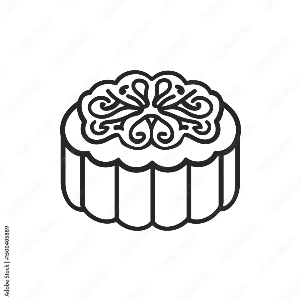 Aufkleber outlined mooncake with an intricate pattern adorns the top; it is on transparent background