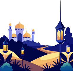  A Tranquil Evening with Crescent Moon and Lanterns