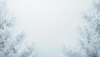 Light gray background framed by delicate, white, feathery branches