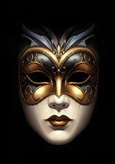 Elegant Gold And Black Venetian Mask Isolated On Black Background Photo