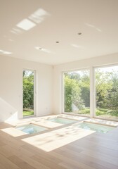 Empty Room Interior with Sunlight Shining Through Windows Photo