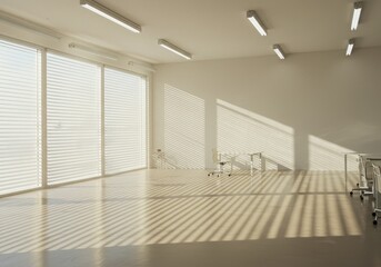Fototapeta premium Empty White Interior Room With Geometric Shadows and Bright Sunlight
