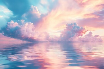 Obraz premium Pastel sunset over a calm sea, reflected clouds